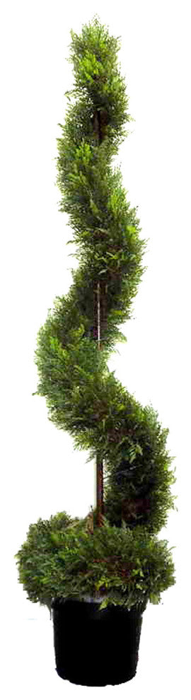 5 Feet Artificial Cypress Leave Spiral Topiary  Plant In Plastic Pot, Green