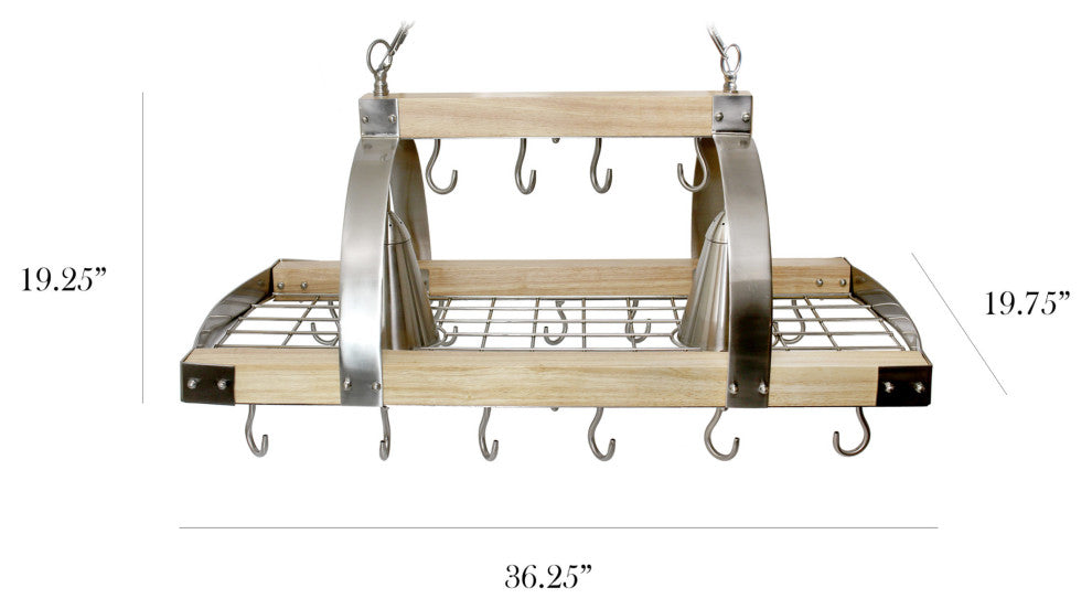 Elegant Designs 2-Light Kitchen Wood Pot Rack With Downlights