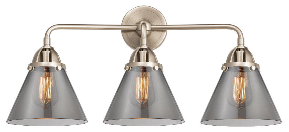 Large Cone Bath Vanity Light, Brushed Satin Nickel, Plated Smoke, Plated Smoke