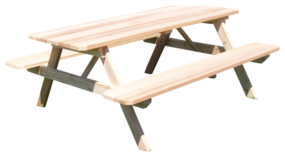Cedar Table with Attached Benches, Unfinished, 6 Foot