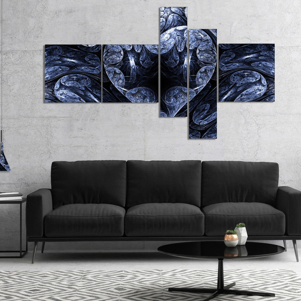 Cold Mystical Fractal Heart, Abstract Canvas Art Print, 60"x32", 5 panels