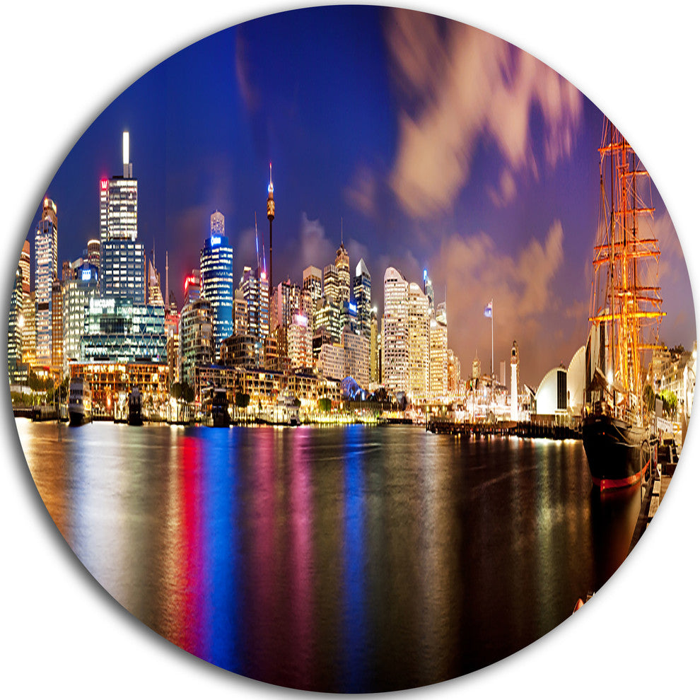 Colorful Sydney Skyline, Cityscape Photography Round Wall Art, 36"