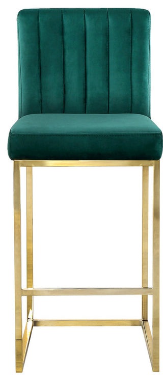 Giselle Velvet Counter Stool, Green, Gold Base