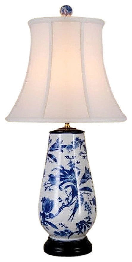 Chinese Blue and White Porcelain Vase Bird Motif Table Lamp 31"