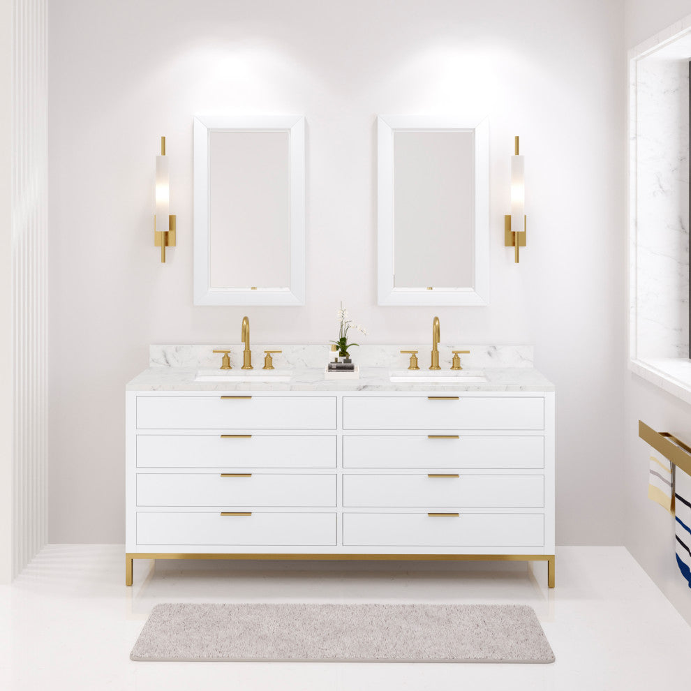 Bristol 72" Marble Countertop Vanity, White With Gooseneck Faucet