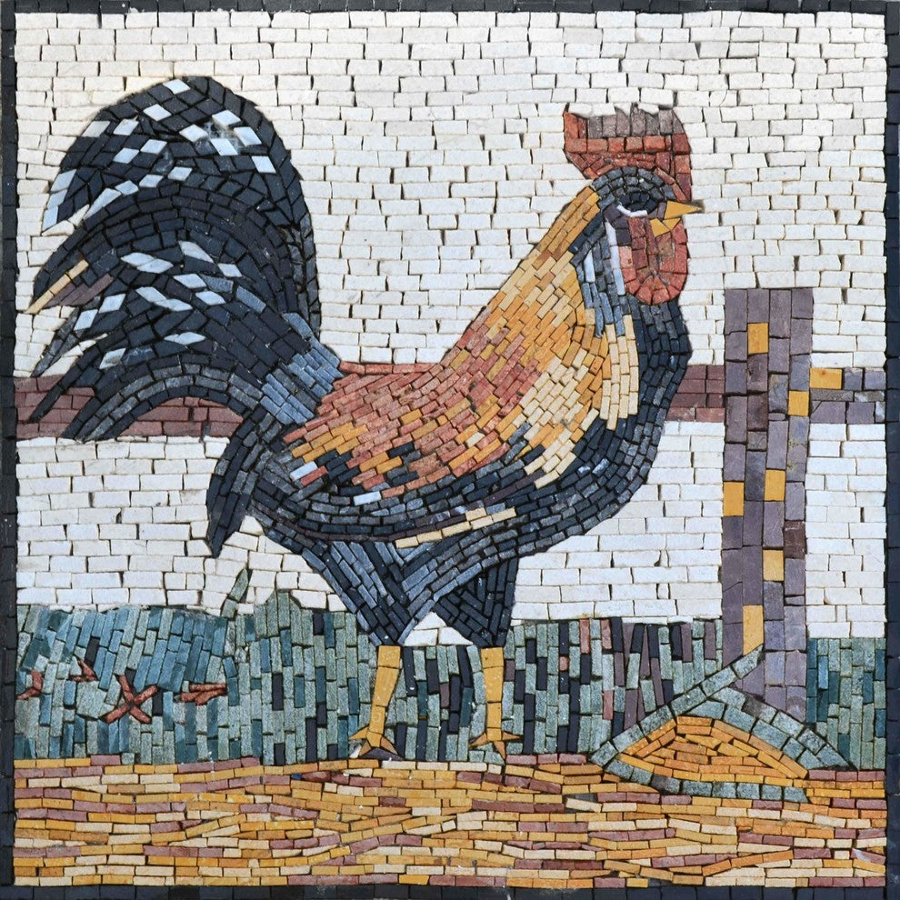 Mosaic Marble, The Rooster, 27"x27"