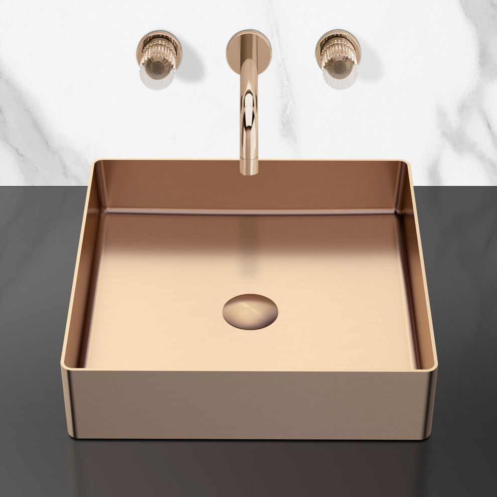 Enrica Modern Square Vessel Sink, Brushed Rose Gold