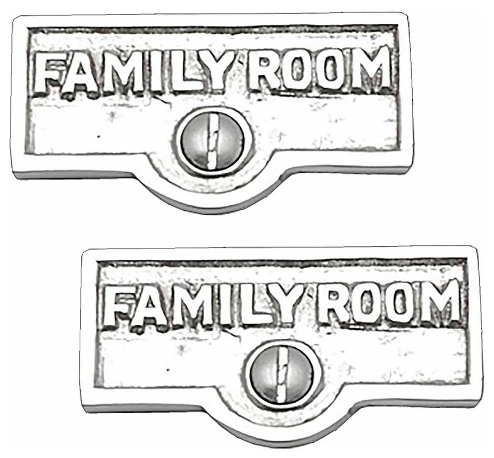 2 Switch Plate Tags FAMILY ROOM Name Signs Label Chrome Brass |