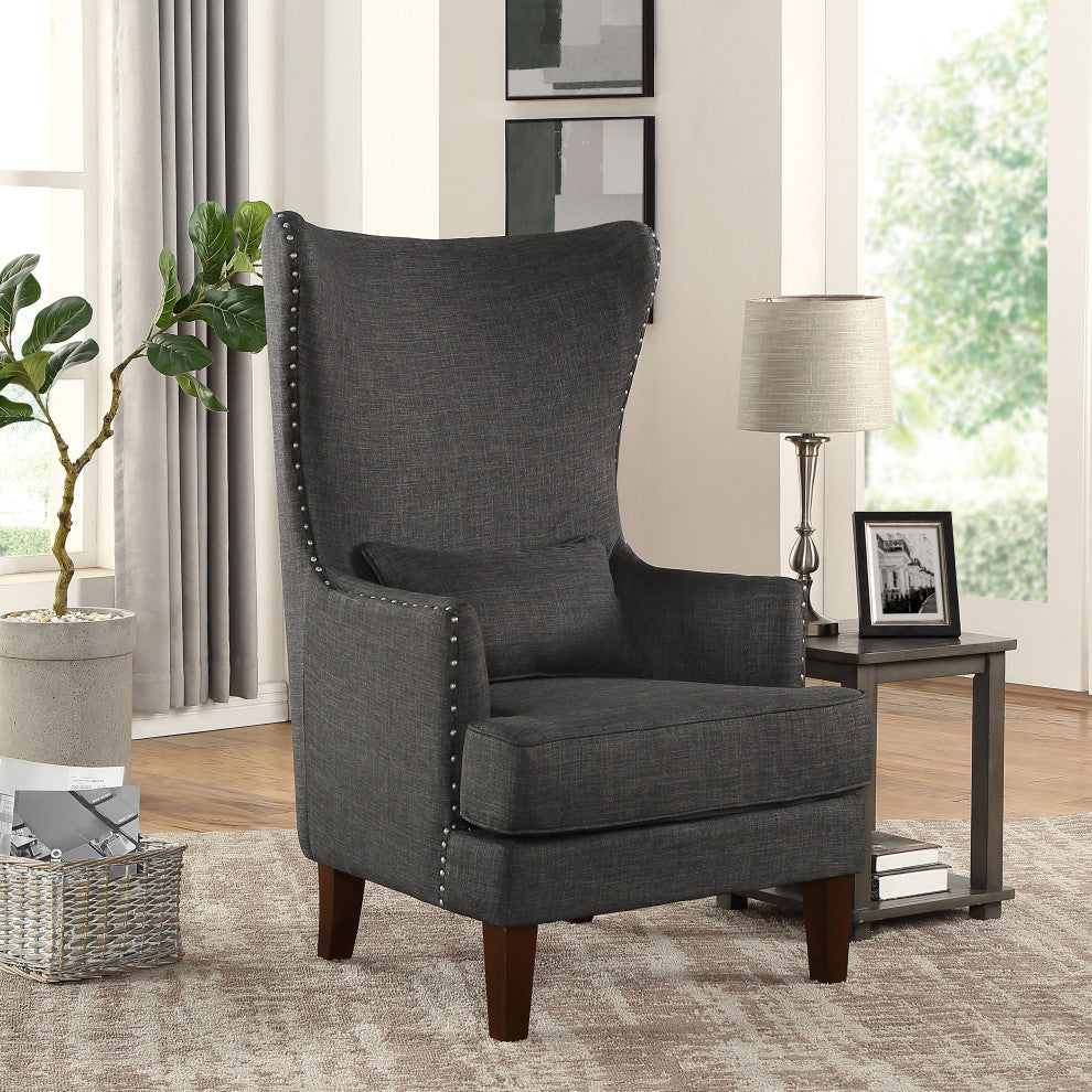 Kori Wingback Accent Chair with Nailhead Trim, Gray