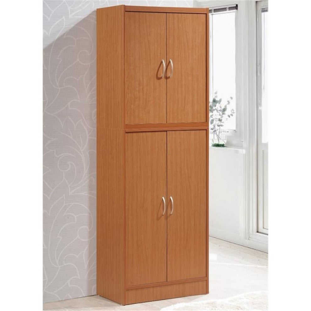 Hodedah 4 Door Kitchen Pantry with 4 Shelves 5 Compartments in Cherry Wood
