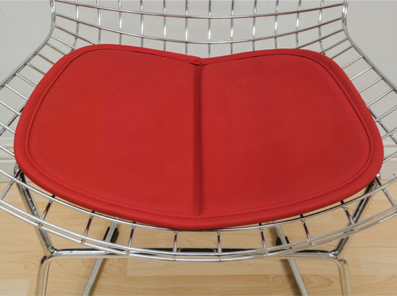 Mid Century Modern Chrome Wire Bar Stool, Red