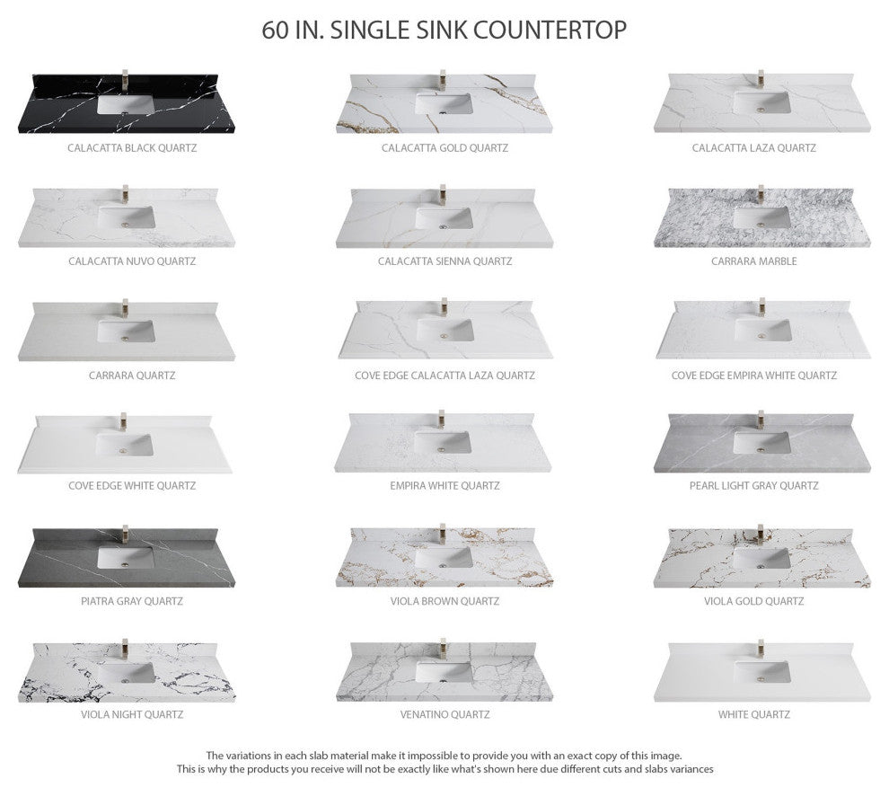 Elizabeth Oak 60" Single Sink Vanity, White 1.5" White Quartz