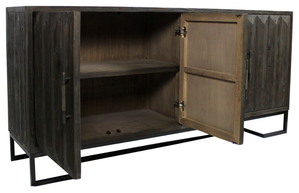 Aliso Peyton 4-Door Sideboard, Reclaimed Pine Wood on Iron Base, Dark Brown