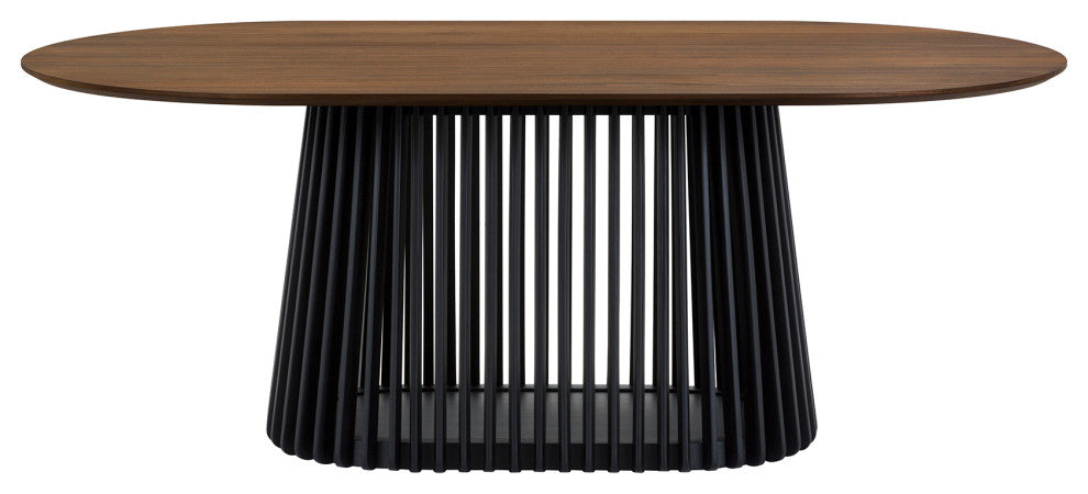 Pasadena 79" Wood Oval Dining Table With Walnut Finish and Black Base