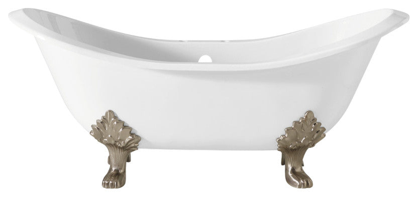 Cheviot Products Regency Cast Iron Tub W/ Lion and Faucet Holes, Brushed Nickel