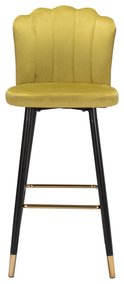Bar Stool Chair Barstool, Steel Metal, Fabric, Yellow, Black, Gold, Cafe Bistro