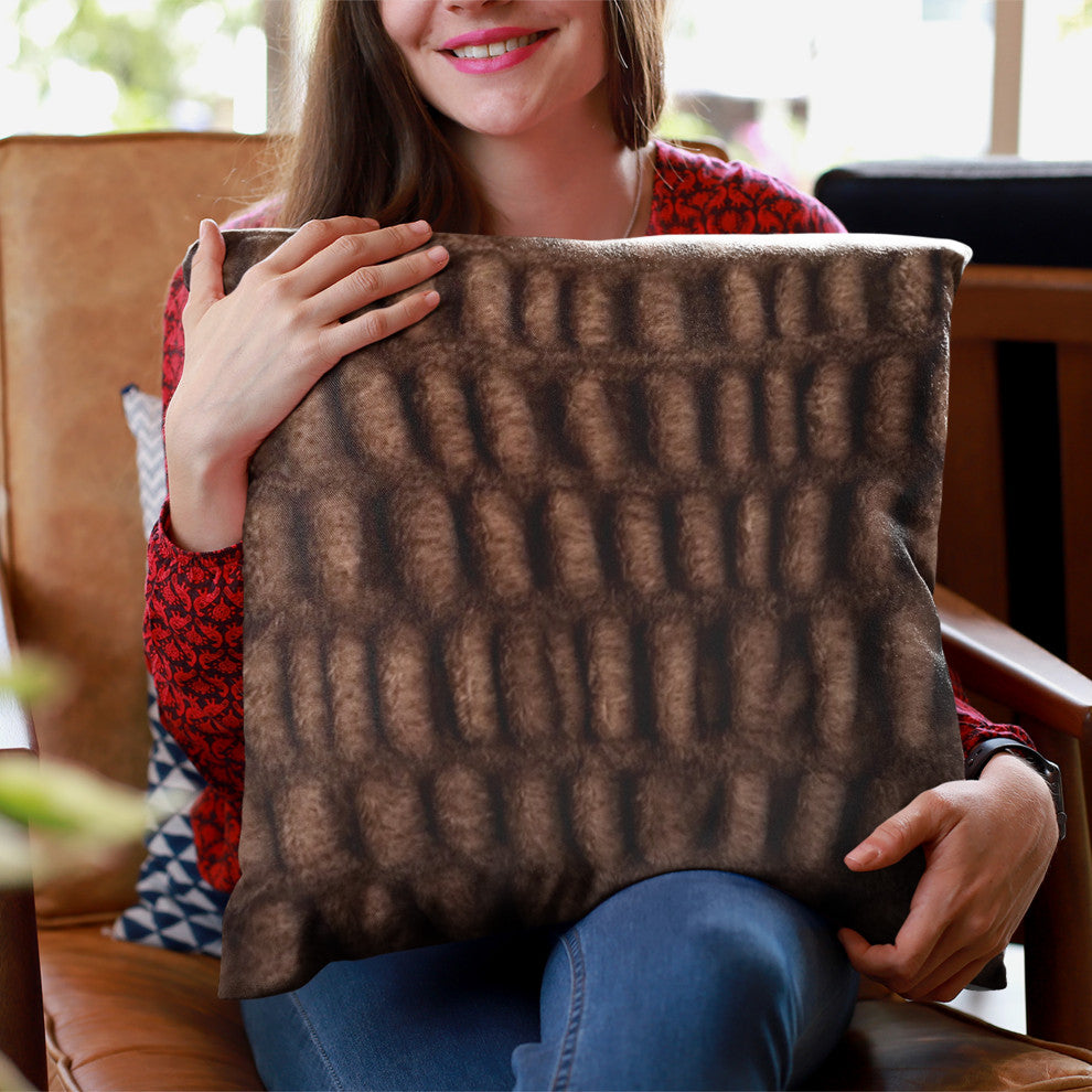 Plutus Brown Plush Pelt Faux Fur Luxury Throw Pillow, Brown, 24" x 24"