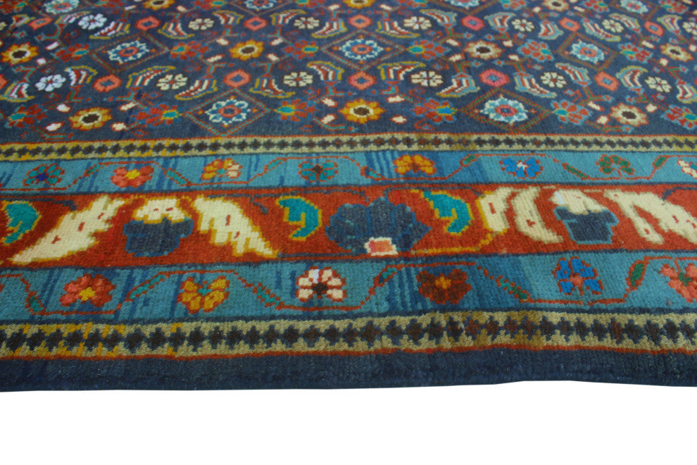 Fine Vintage Distressed Haleh Navy/Rusty-Red Rug, 4'8x9'4