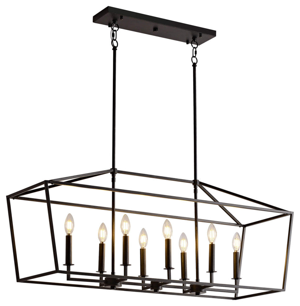 Iris 8-Light Antique Black Rectangle Candle Chandelier