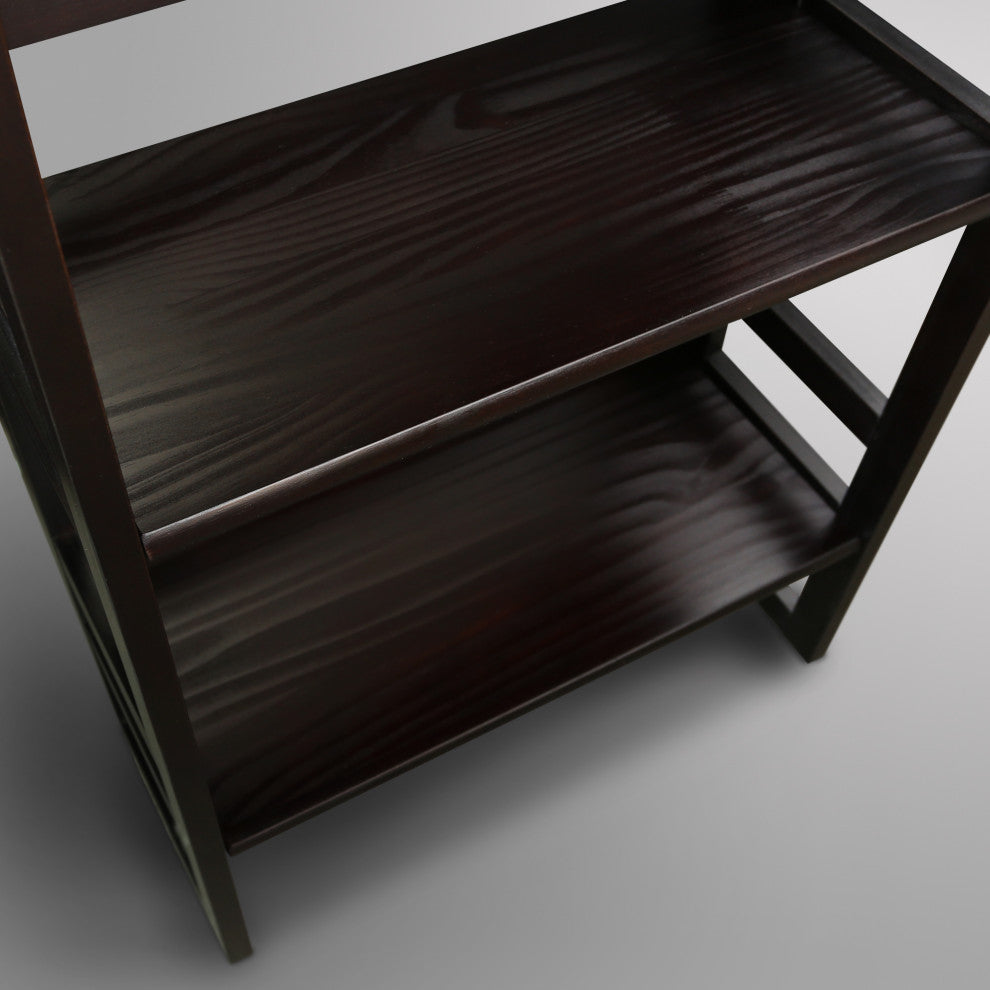 3 Shelf Folding Bookcase, Espresso, Small, 3 Shelf