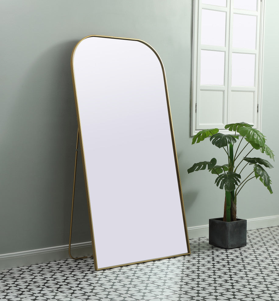 Metal Frame Arch Full Length Mirror 35X66 Inch, Brass