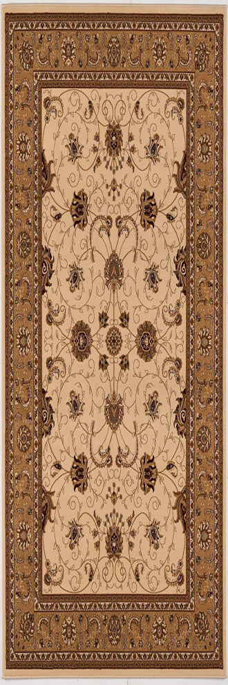 2"x15" Cream and Tan Ornate Border Runner Rug