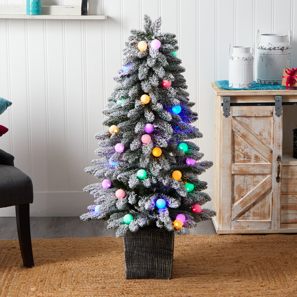 Nearly Natural T3035 4'' Winter Flocked Pre-Lit Artificial Christmas Tree
