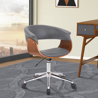 Bellevue Office Chair in Chrome Finish with Gray Faux Leather and Walnut Veneer