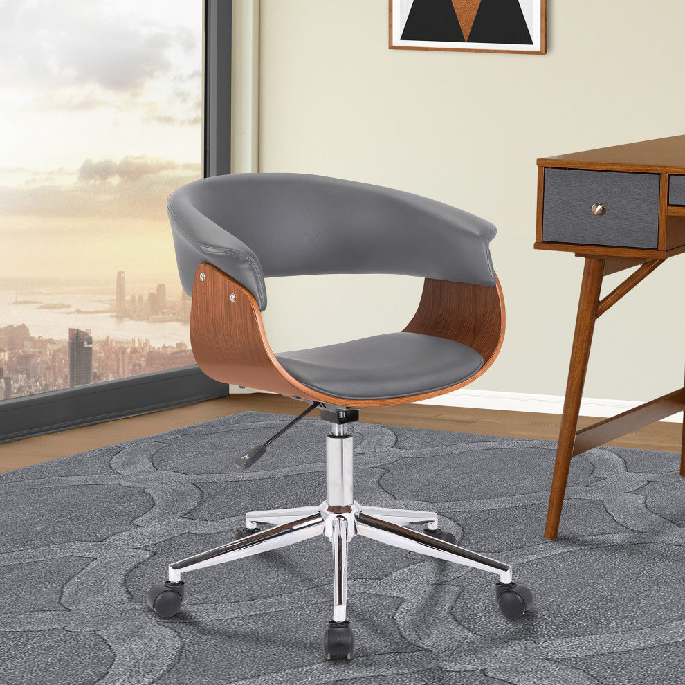 Bellevue Office Chair in Chrome Finish with Gray Faux Leather and Walnut Veneer