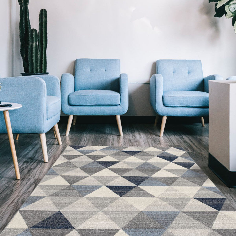 7"x10" Navy Blue Geometric Diamond Area Rug