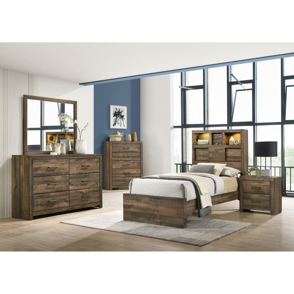 Picket House Furnishings Beckett Bookcase Panel 6PC Bedroom Set with Bluetooth