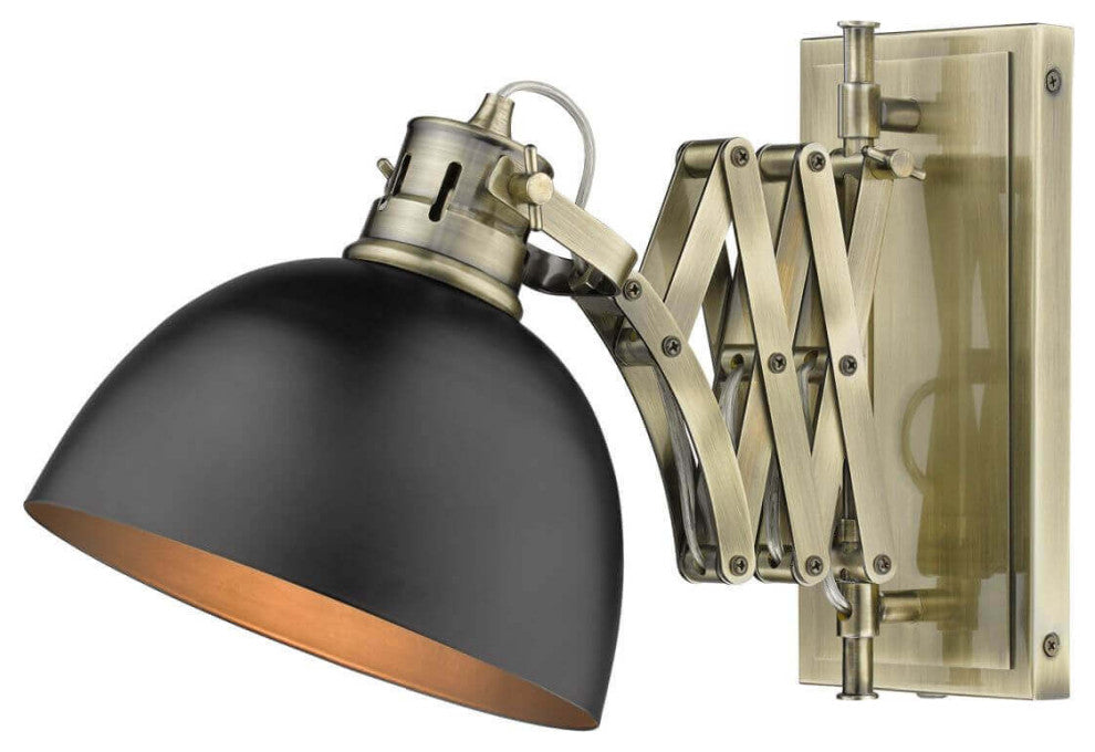 10" Tall Articulating Wall Sconce, Aged Brass, Matte Black