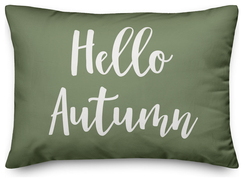 Hello Autumn Lumbar Pillow, Green, 14"x20"