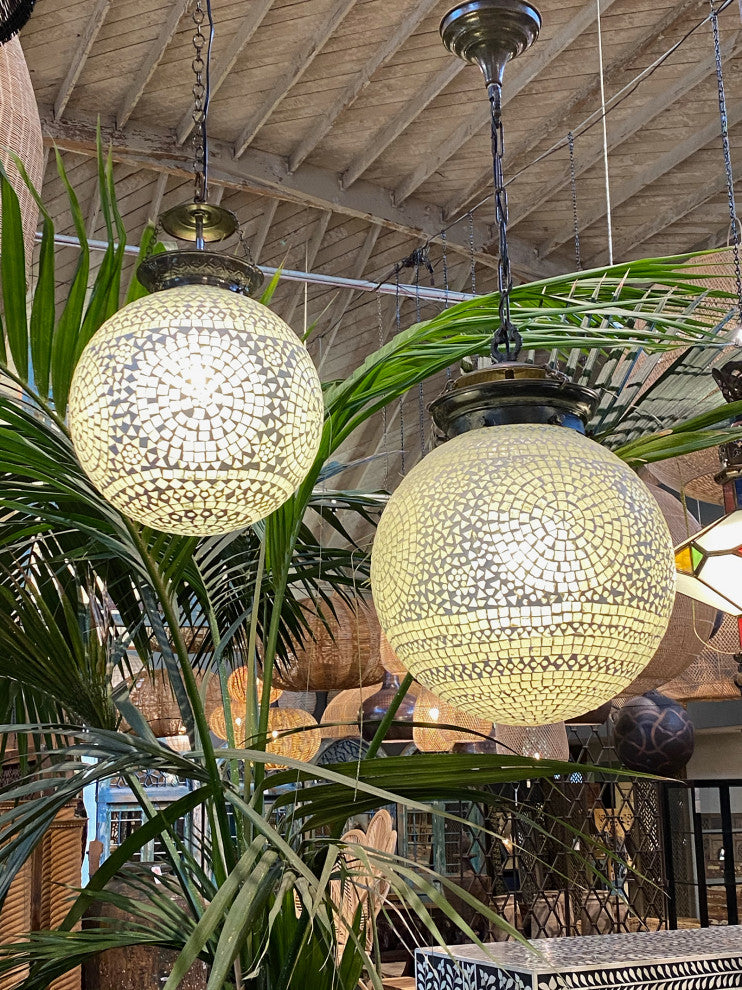 White Mosaic Globe Lantern