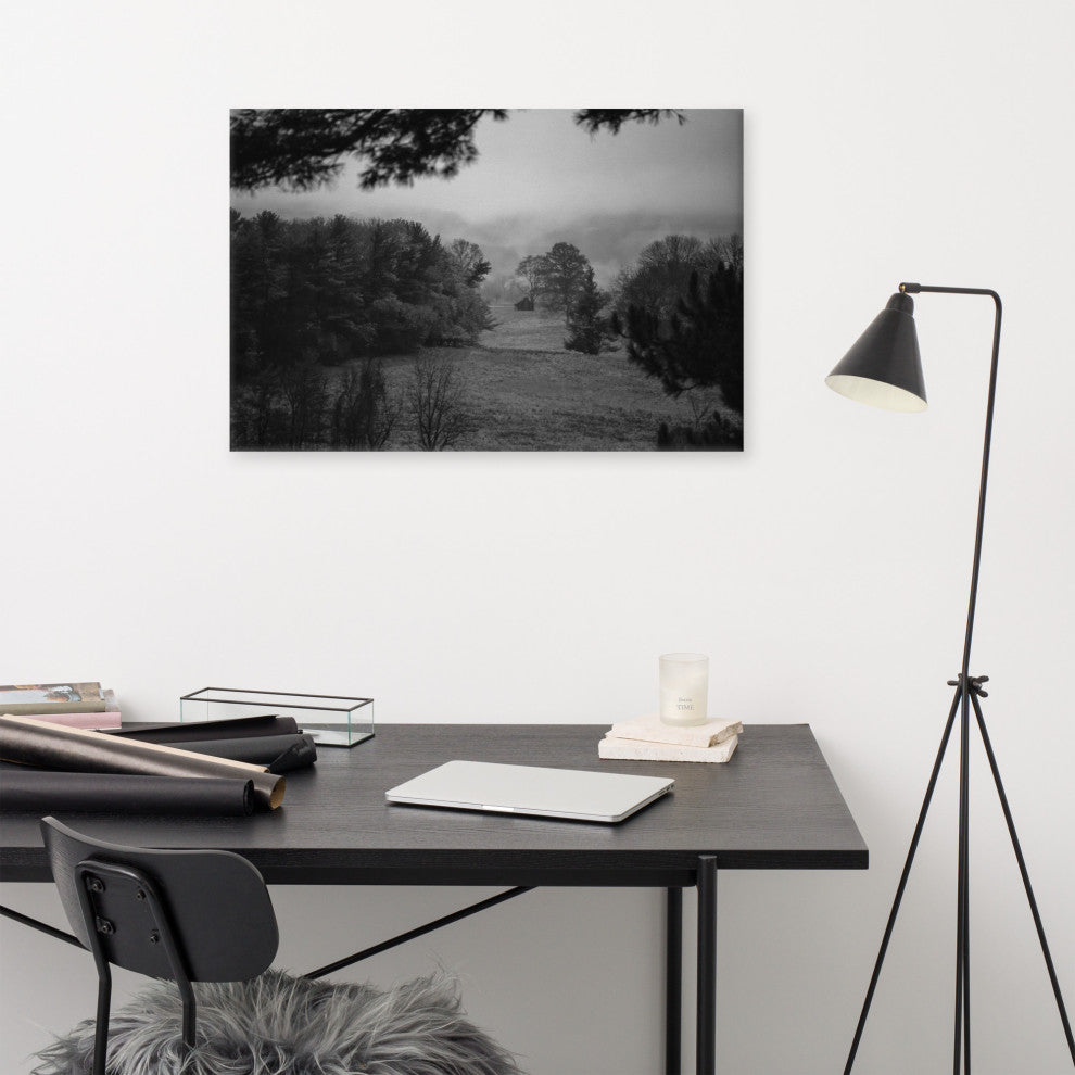 Mist of Valley Forge Black & White Landscape Canvas Wall Art Print, 24" X 36"