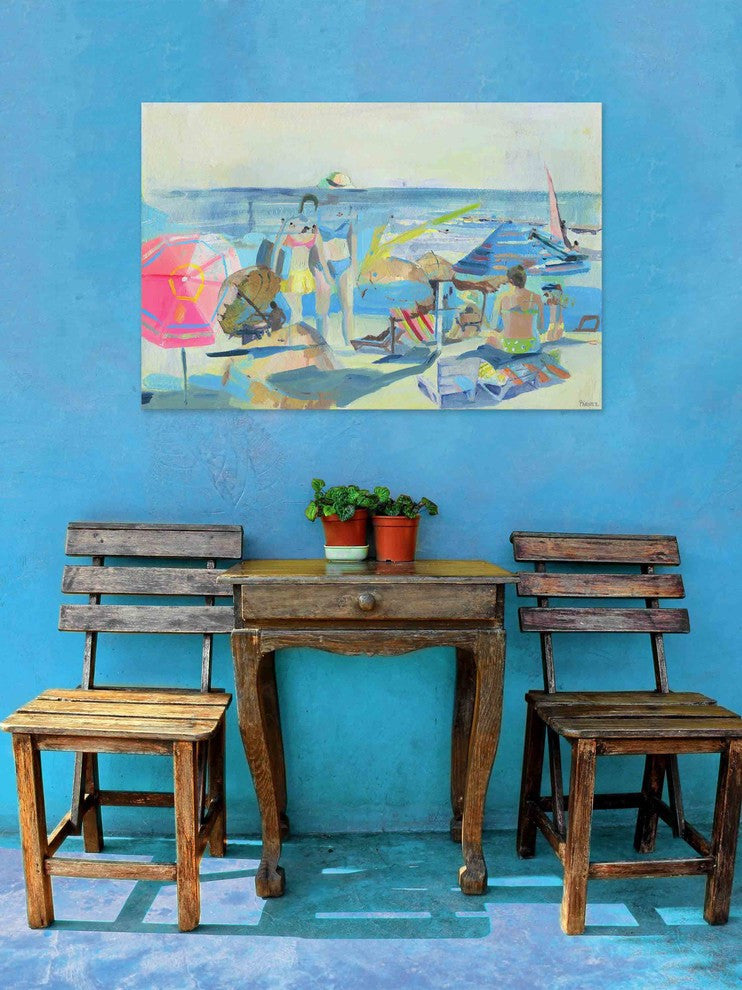 "Family Beach Time" Painting Print on Wrapped Canvas, 60"x40"