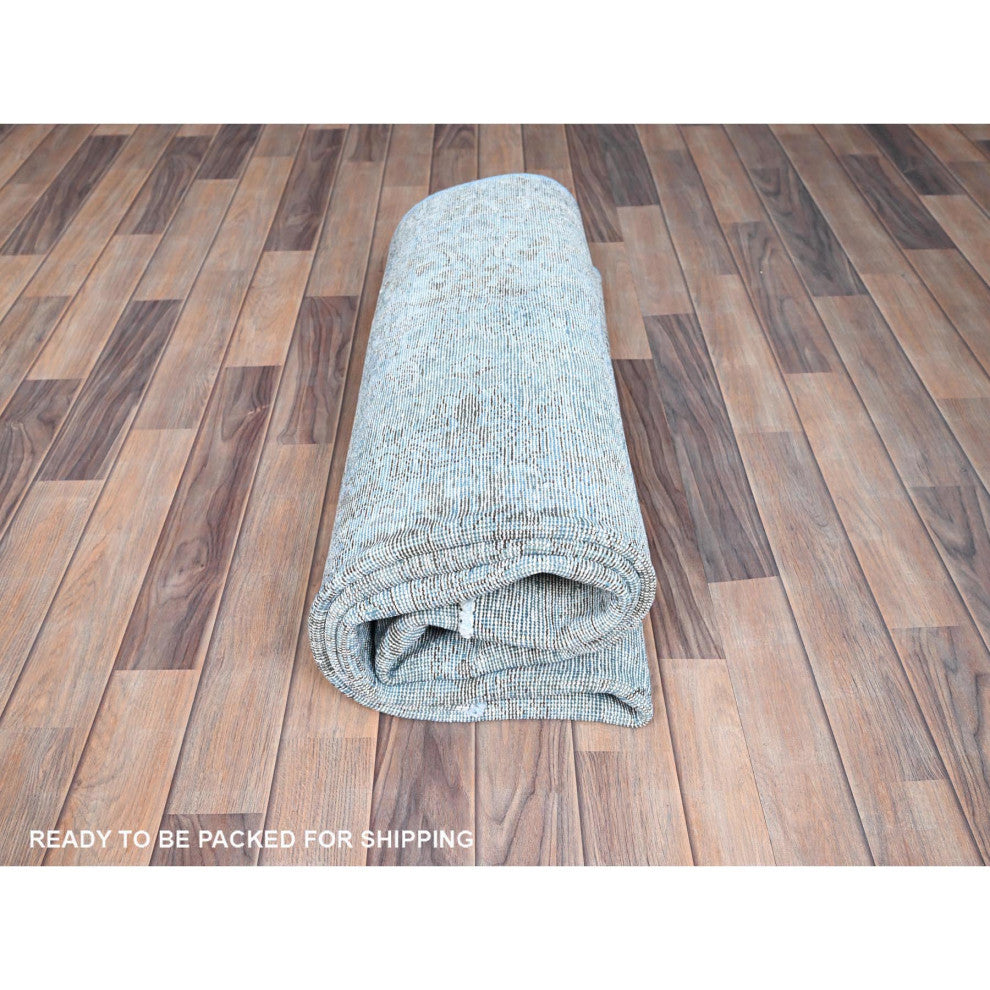 Baby Blue, Vintage Persian Tabriz, Worn Wool Hand Knotted Rug, 5'7"x9'2"