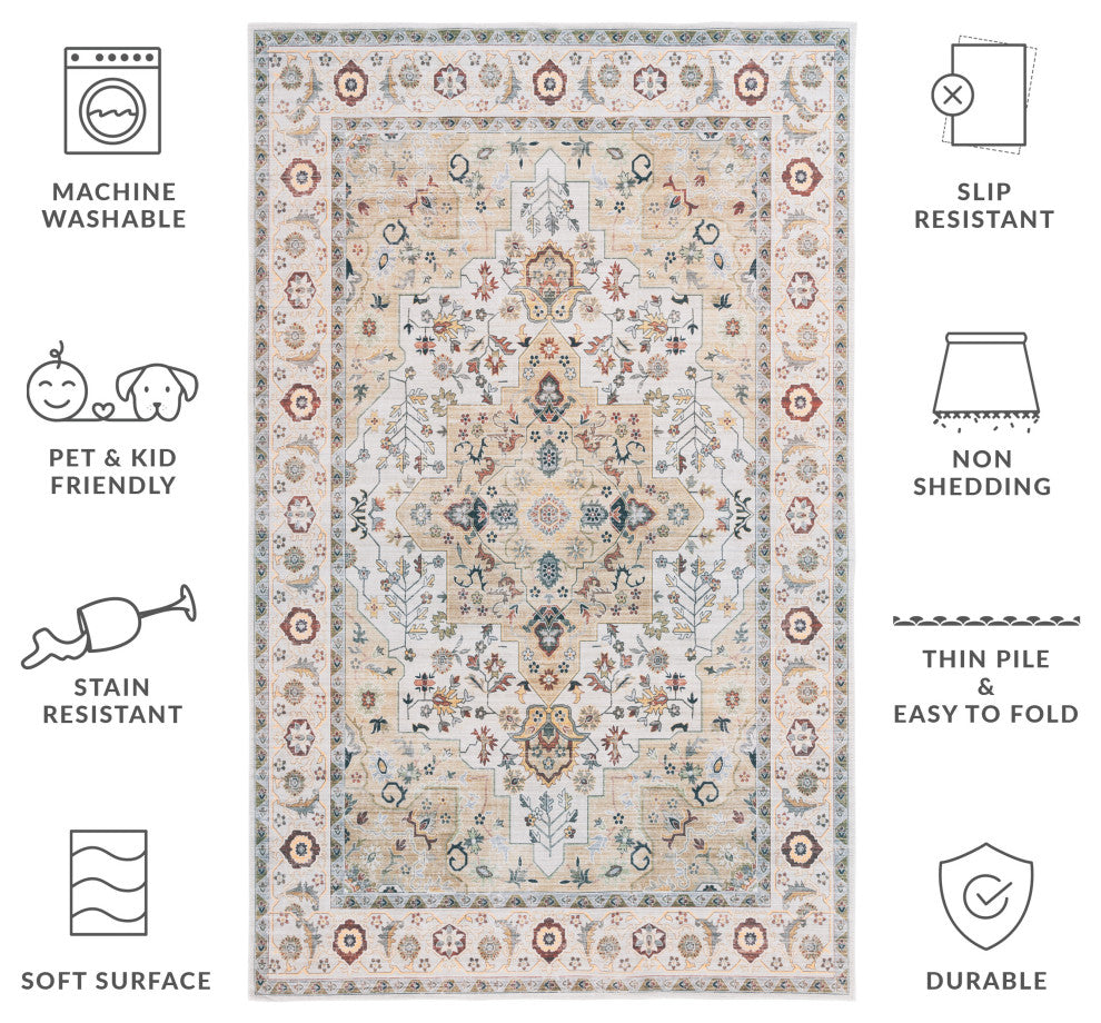 Safavieh Arizona Machine-Washable Collection ARZ126 Rug, Light Green/Beige, 3'x5'