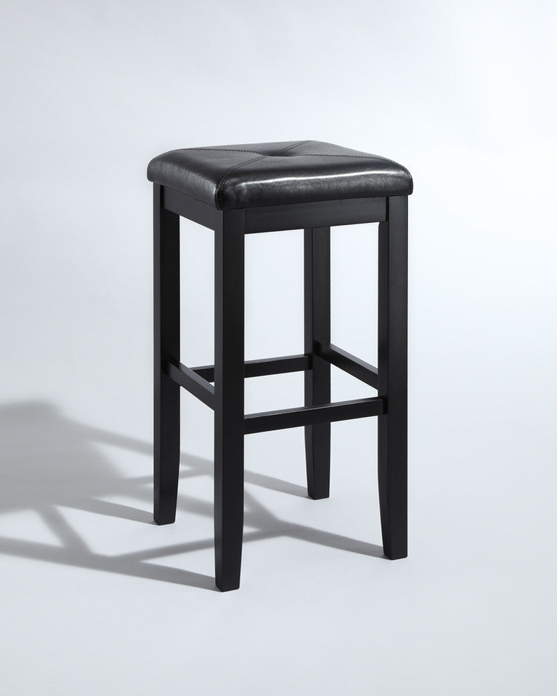 Upholstered Square Seat Barstool, Black, 29" Seat Height, Set of 2