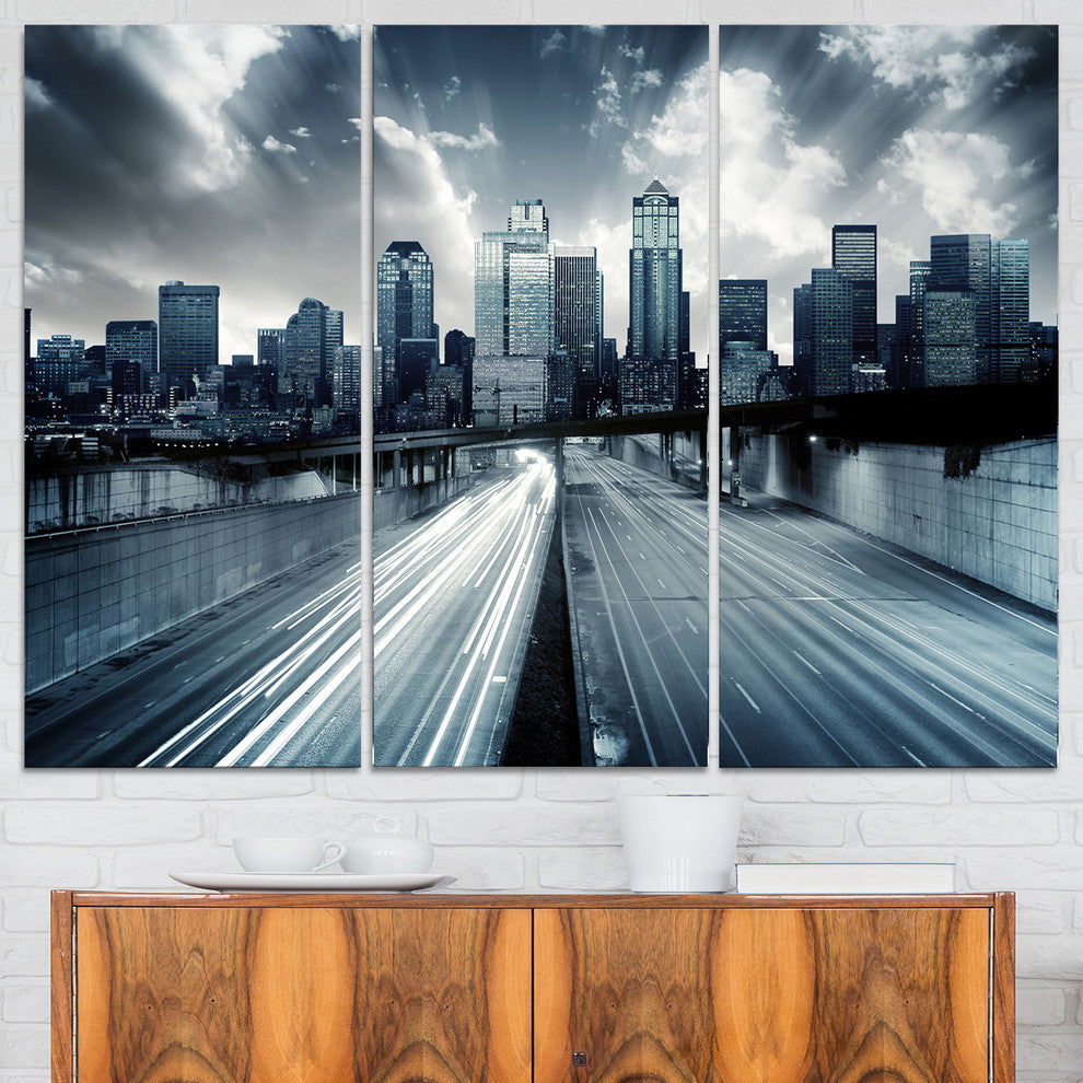 "City With Blue Tint" Canvas Print, 3 Panels, 36"x28"