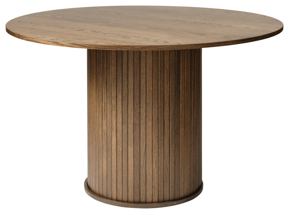 Mid-Century Modern Pedestal Dining Table, Smoked Oak, Round