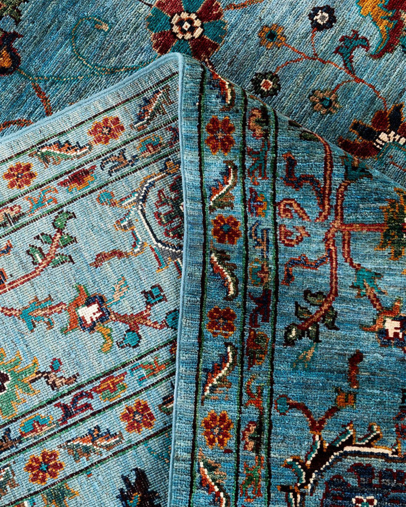 Tribal One-of-a-Kind Hand-Knotted Area Rug Light Blue, 9' 0" x 11' 10"