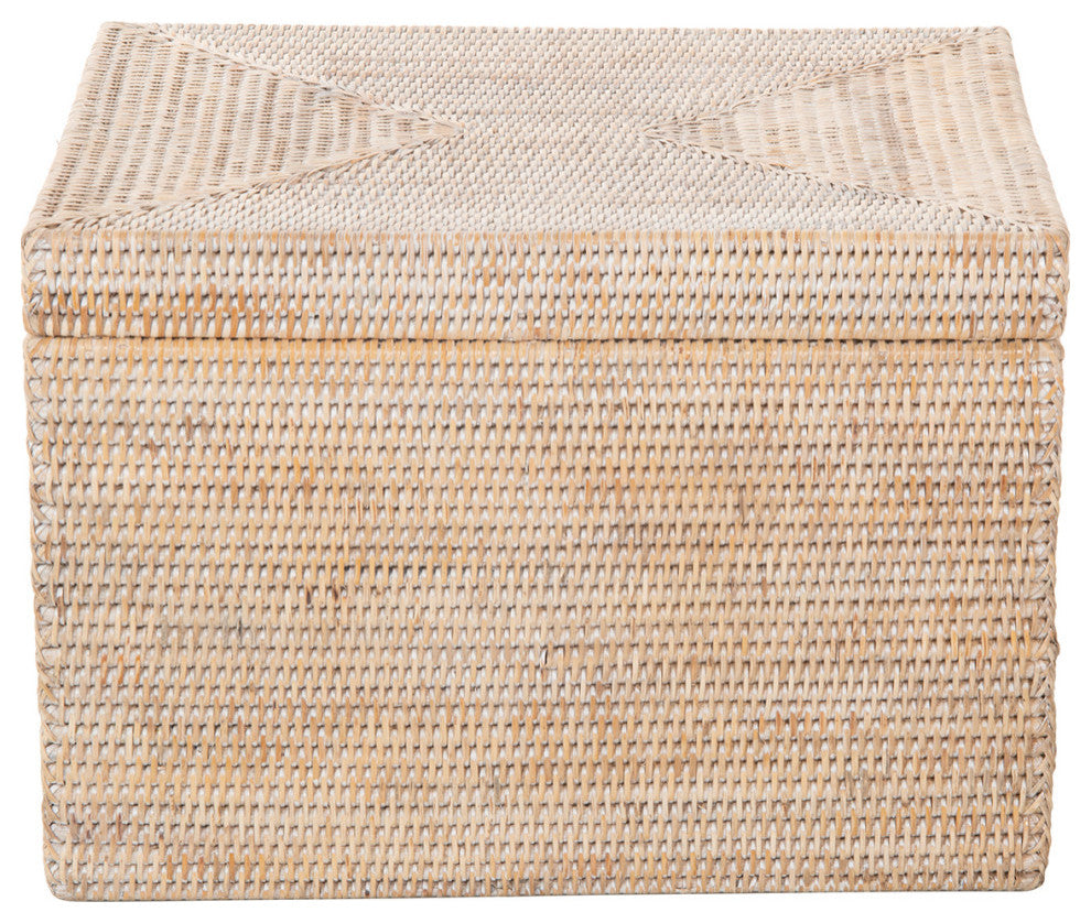 La Jolla Rattan Rectangular  Storage Box, White Wash