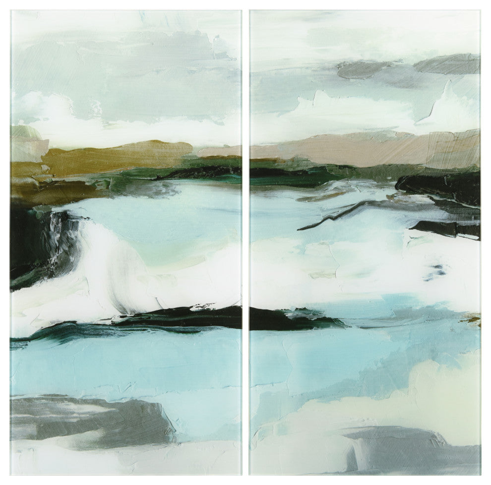 Textured Ocean Tide Frameless Free Floating Tempered Glass Graphic Wall Art Set
