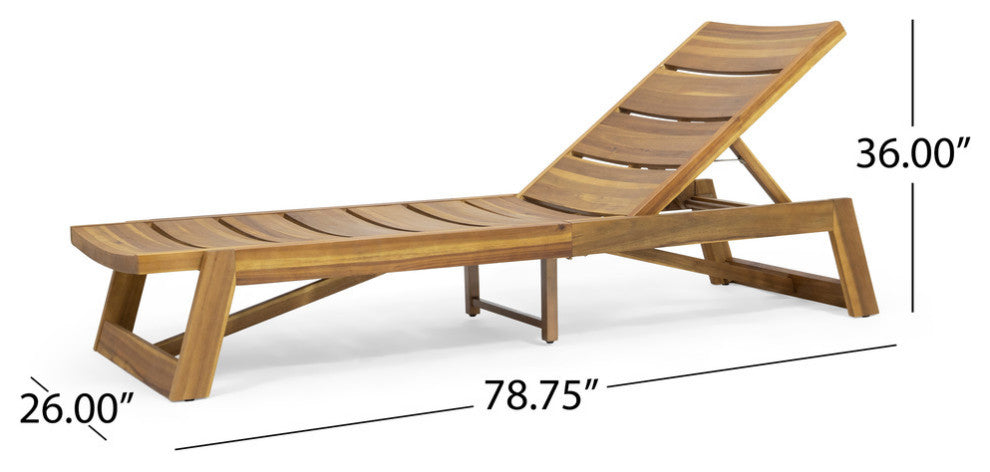 Lillian Outdoor Wood and Iron Chaise Lounge, Teak Finish, Yellow