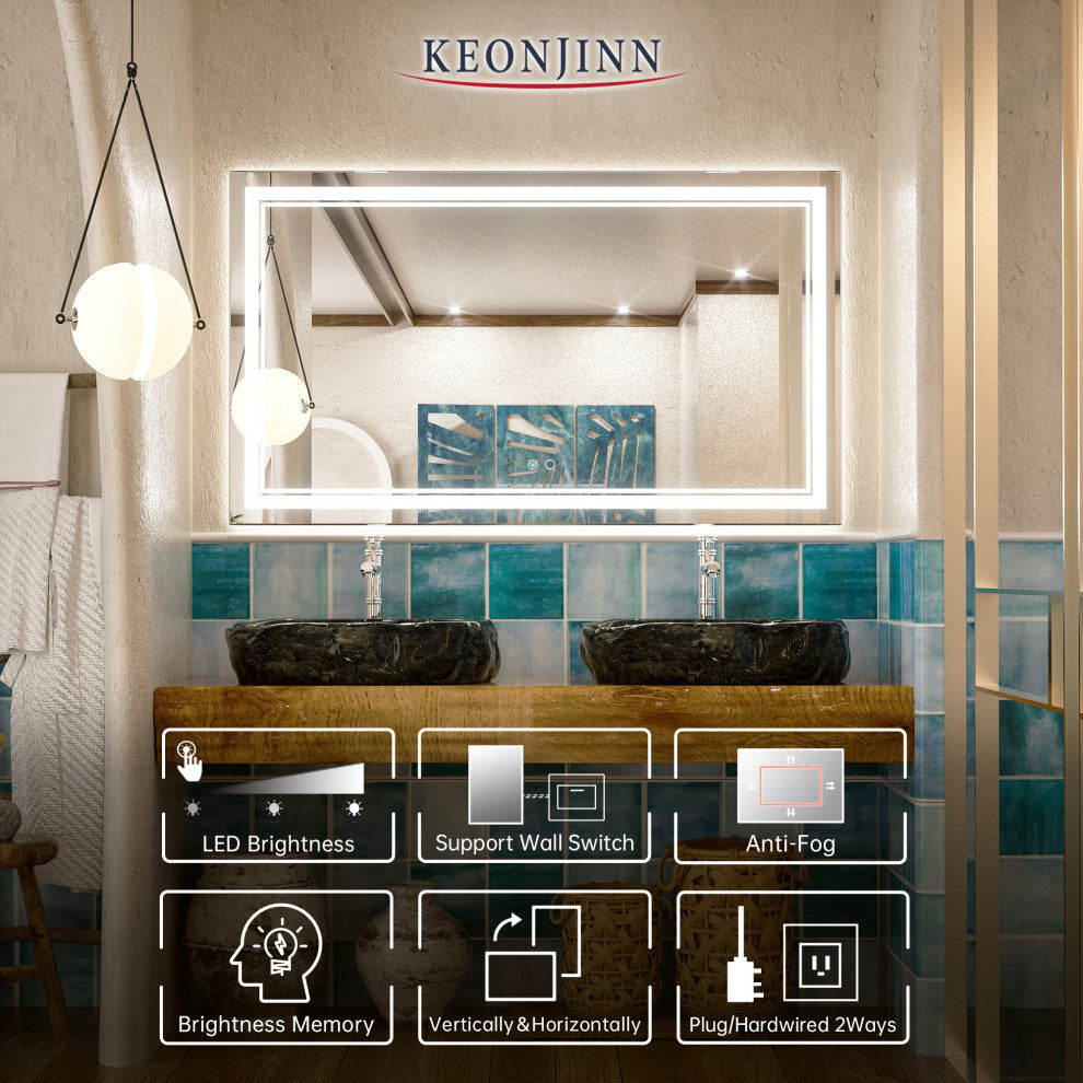 LED Bathroom Mirror, Anti-Fog Memory Dimmable IP54 Waterproof, 48"x30"