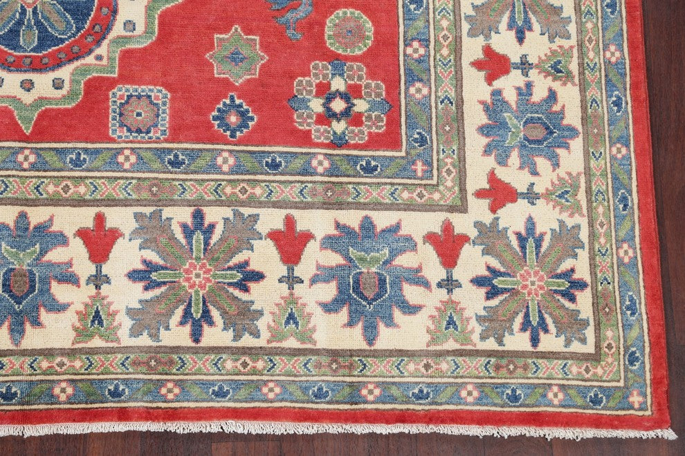Traditional Pakistani Kazak Handmade Oriental Area Rug Wool, Red, 9'11"X7'10"