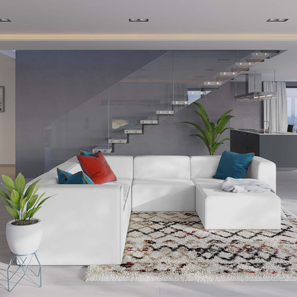 Sectional Sofa Set, Faux Vegan Leather, White, Modern, Living Lounge Hospitality