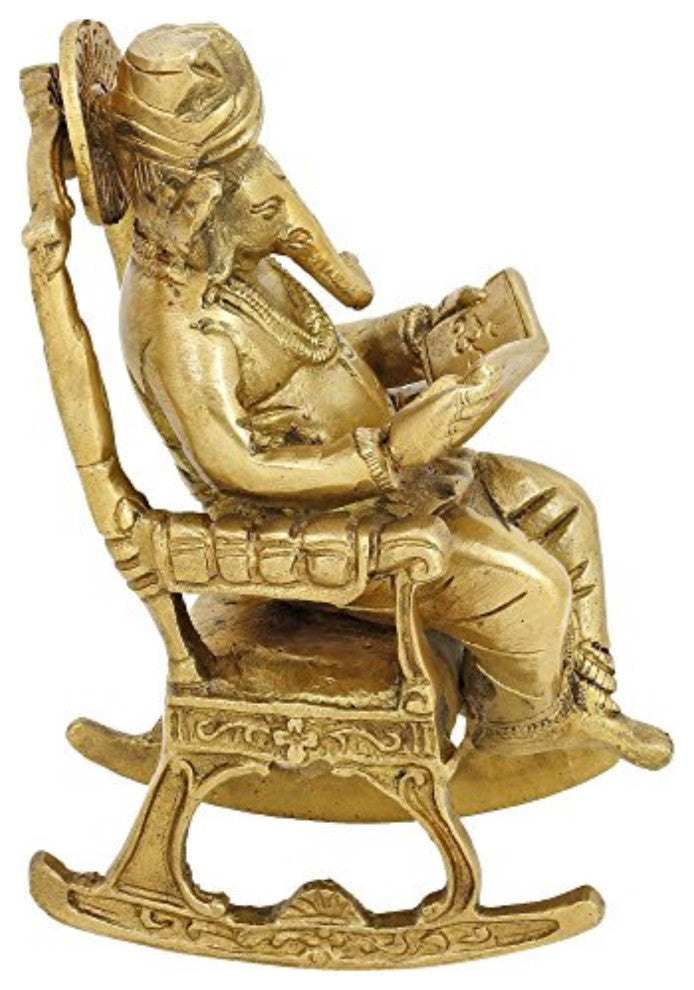 Hindu Art Ganesha God Seated On A Rocking Chair and Reading A Book 7"