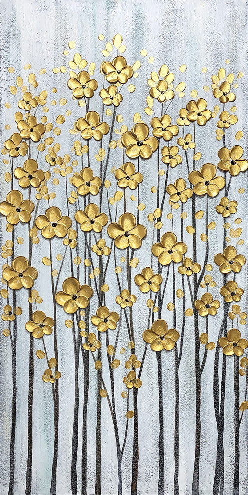 Golden Bloom Hand-Painted Textured Floral Canvas Art